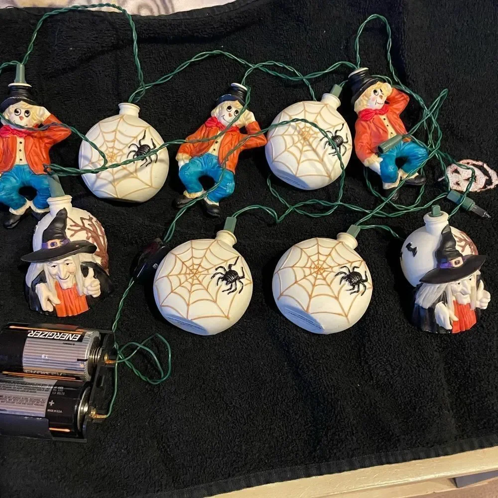 RARE Old World Christmas 1983 Halloween Witch Spider Scarecrow String Lights